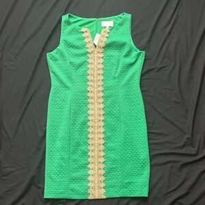 Pappagallo Vibrant Green Dress with Gold Lace